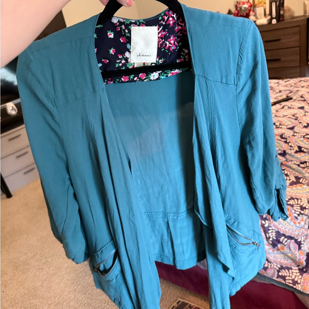 Elevenses Teal Blazer with Floral Lining